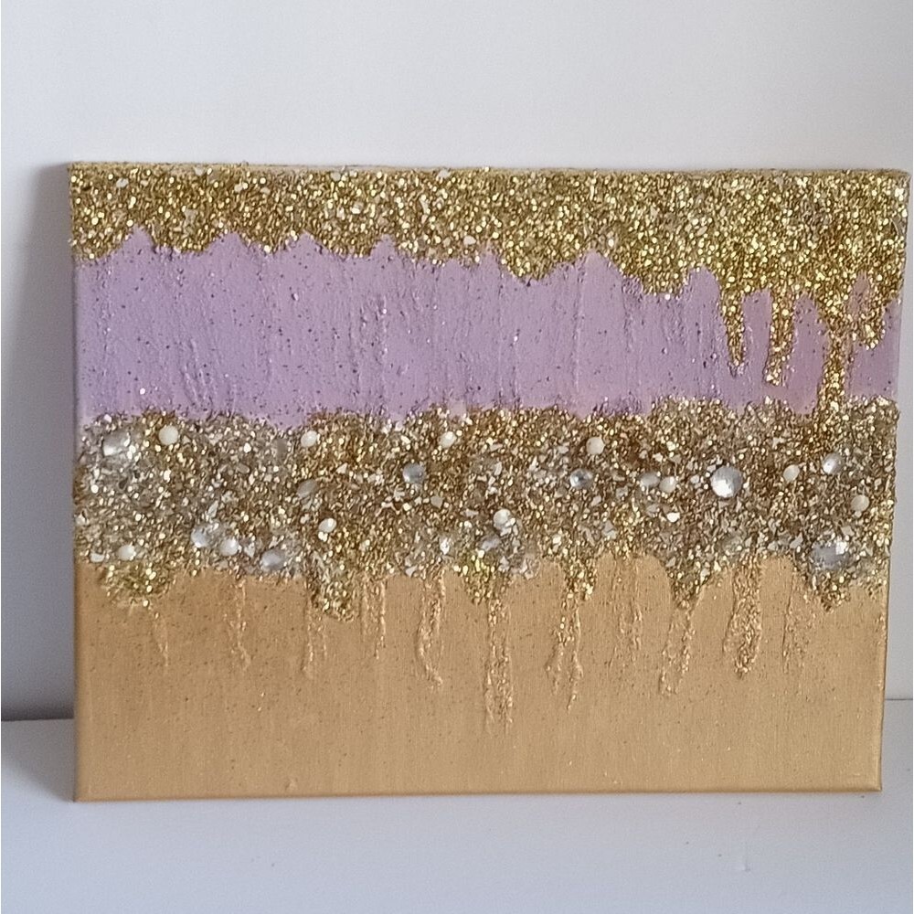 Original Glittery Abstract Seafoam Lilac and Gold Painting